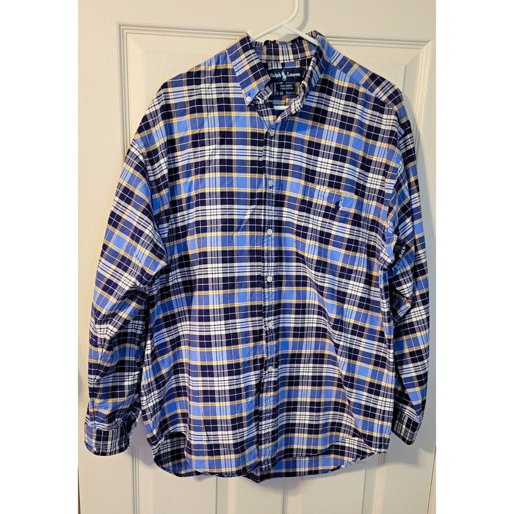 VTG 90s Polo Ralph Lauren The Big Shirt Heavyweight Plaid Pocket Button Down M